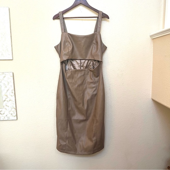 Avec Les Filles Anthropologie Tan Faux Leather Cutout Dress NWT B17/36 - Picture 5 of 14